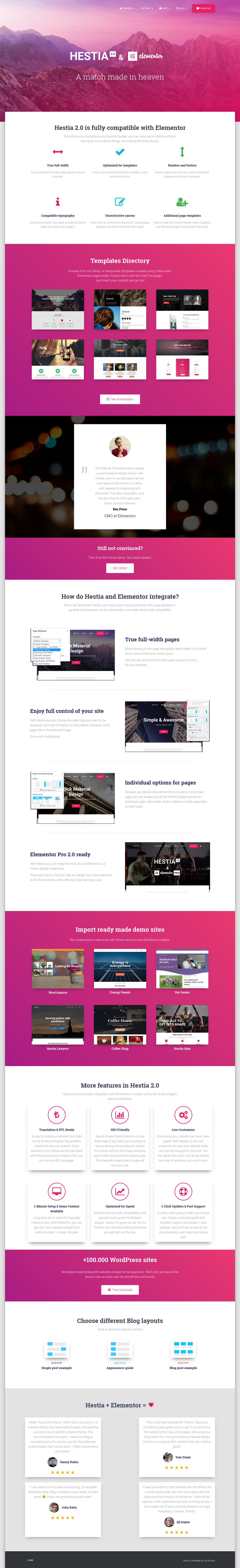 Hestia Elementor - live preview